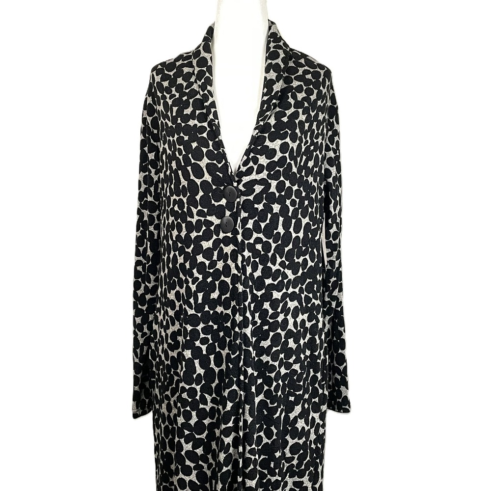 Sympli On The Dot Duster Sz 10 NWT Black White Abstract Cardigan Made in Canada